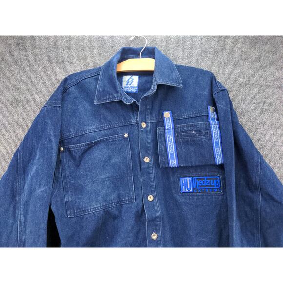 Mens Hedz-Up Extreme Denim Jean Jacket Size L Blue Embroidered - Picture 3 of 12